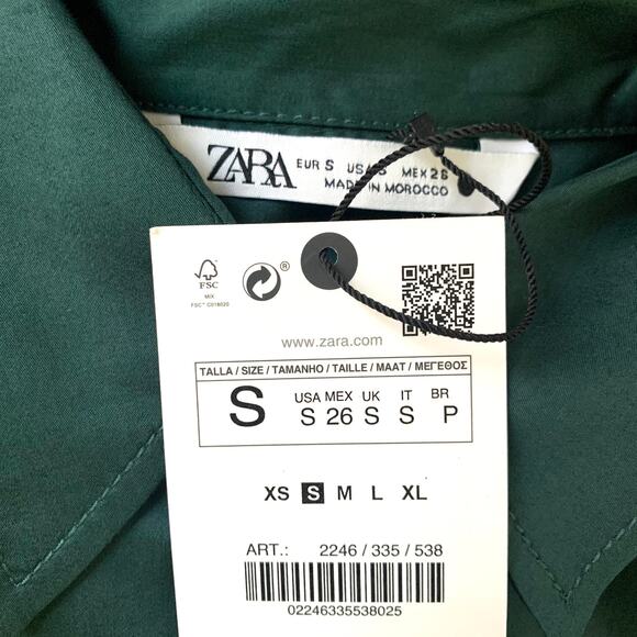 Zara Asymmetric Poplin Button Up Long Sleeve Shirt in Duck Green - Picture 9 of 10